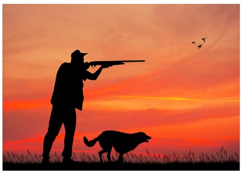Silhouette of male hunter/clay pigeon shooter birthday card