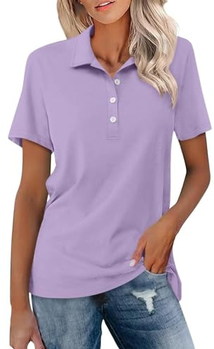 Polo da donna a maniche corte, funzionale, traspirante, per polo da tennis, estivo, con bottoni, da golf, da donna