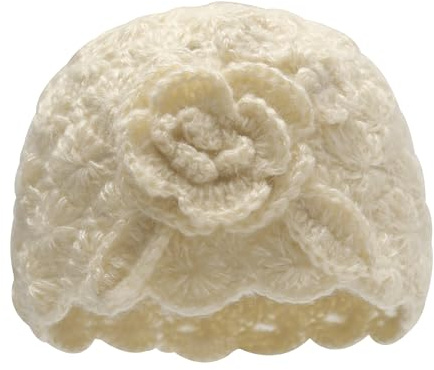 ZLYC Damen Winter Vintage Wolle Strickmützen Beanie Bowler Hut | Gehäkeltes Blumen Leicht und Warm