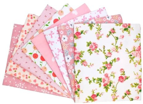 GreatRise 7 Stücke Rosa Serie Patchwork Stoffe Paket Baumwolle 50 x 50 cm Baumwollstoffe Stoffbündel Stoffpaket Stoffreste Nähstoffe DIY Basteln Nähen Quilten Stoff BaumwolltuchRosa Serie