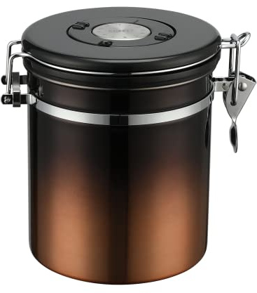 Home Bay Boîte à café hermétique avec couvercle de suivi de la date, boîte en acier inoxydable pour le stockage des aliments de cuisine, dégradé de cuivre noir (1500 ml)