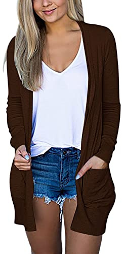 Cardigan d'été long pour femme - Léger et fin - Couleur unie - Veste de loisirs ouverte sur le devant - Pull en tricot ample - Manches longues - Confortable - Cardigan avec poches