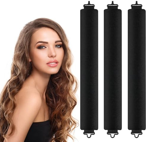 Farerkass 3 Pezzi Bigodini Senza Calore, Bigodino Lungo per Boccoli, DIY Bigodino Fascia Capell, Ferro Arricciacapelli Senza Calore per Tutti i Tipi di Capelli (Schwarz, Large)