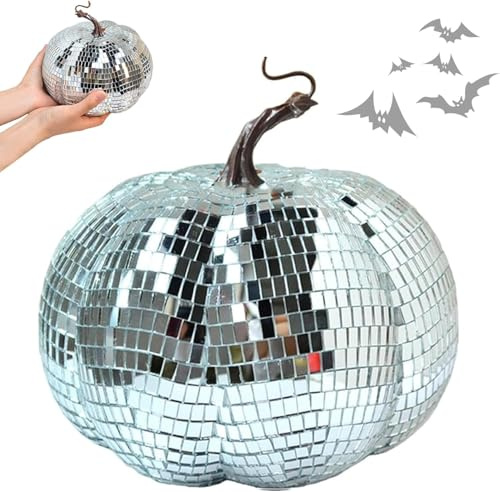 Silver Pumpkin Fall Decor, Glitter Mirror Pumpkins for Decorating, Foam Pumpkin Fall Farmhouse Ornament, Mini Artificial Disco Pumpkins for Halloween Thanksgiving Table Party Decorations (3.93in)