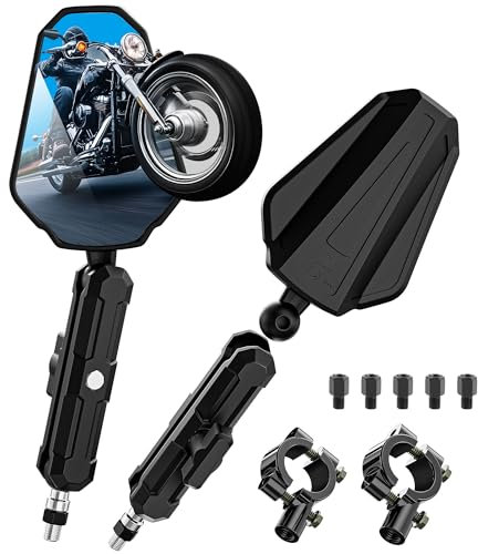 MICTUNING Adventure Motorcycle Mirrors, Motorbike Rearview, 10mm 8mm Screws 7/8 Handlebar, Foldable Side Mirror Aluminum Clamp Fit for Street Dirt Electric Bike Ebike Scooter ATV Quad, Black