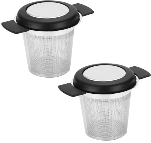 Infuseur à Thé en Acier Inoxydable, 1/2 Pcs Filtres de Thé à Mailles Fines, Passoire à Thé Grand Capacité avec Double Poignées en Silicone, Couvercle et Support Inférieur