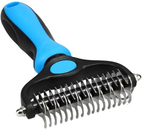 Dog Brush - Reduce Shedding by 95% - Double Sided Deshedding Dematting Tool - Undercoat Rake Dog, Cat Brush - Dog Brushes Shedding Hair - Dog Grooming Brush - Cat Grooming Brush, Blue，dematting comb f