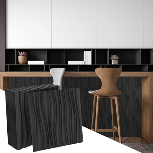 XMTECH 3D Wandpaneele 3m² Wandverkleidung Deckenpaneele Decke Deckenverkleidung Paneele Deckenplatten, Wanddeko Wandtattoos Wall Deko Panel 50x50 cm, Welle Schwarz