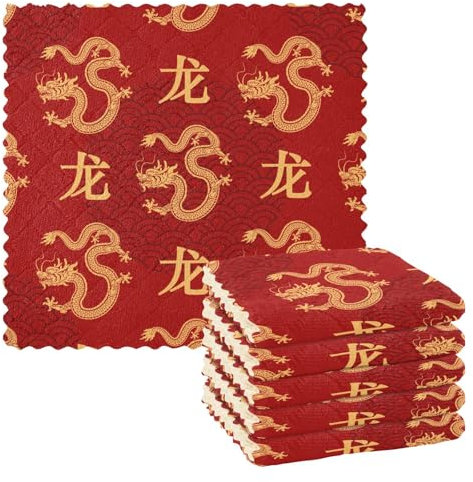 Amooorous Red Traditional Chinese Dragon Design Microfiber Towels for Kitchen Tea Towels Kitchen Printed Terry Cloth Dish Towels and Dish Cloths Turkish Hand Towels Kitchen Rustic Dry Essentials