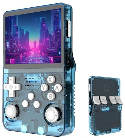 Keyboy Game Console R36S Retro Handheld Game Console with 64/128G Built-in 21000+ Classic Games, Open Source Linux System 3.5 Inch IPS Screen Portable Pocket Video Player (Lake blue 128G)