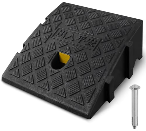 Rampas de bordillo Antideslizantes, 1 Unidades, rampa para Silla de Ruedas, Coches y Motos, plástico Resistente, Altura 7-13 cm, Incluye 1 Pernos de fijación