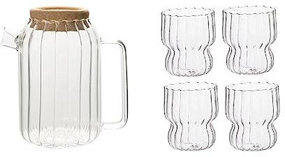 FAJNUZI2024 Water Carafe Stripe Glass Water Pitcher with Handle and Cup Set Heat Resisttant Cold Hot Kettle Large-capacity Tea Pot Water Bottle Juice Jug Water Jugs