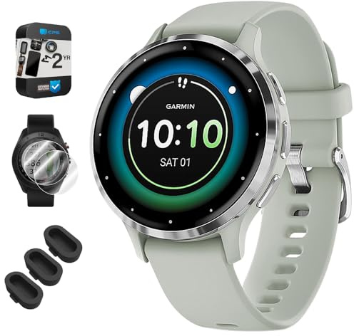Garmin 010-02785-01 Venu 3S Health Fitness GPS Smartwatch lunetta in acciaio con custodia grigio salvia Bundle da 41 mm con copertura antipolvere, confezione da 3 pezzi, 2 pellicole proteggi schermo e