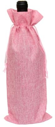 GreatRise 10 Stück Sackleinen Weinbeutel mit Kordelzug Wiederverwendbare Weinflasche Geschenktüten Wein-Geschenkbeutel Sektflaschen Bankettbeutel Flaschentüten für Hochzeit Party Blindverkostung Rosa