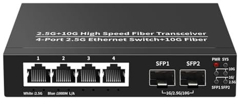 Barturry Switch Ethernet 2.5G 4 Ports 2500Mbps Commutateur Réseau 2 Ports 10G SFP+ Slot Hub de Laboratoire Domestique Splittler Internet Plug and Play