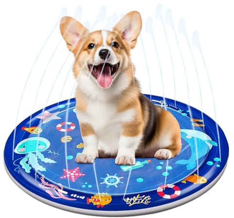Sprinkler Mat for Dogs, Water Play Mat for Pets, Round Animal Paddling Mat for Gym, Outdoor, Indoor, Pool, Playground, Garden