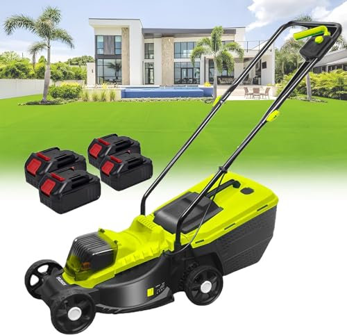 Tondeuse Manuelle Sans Fil Avec Bac à Herbe 40l, Machine à Couper L'herbe à Batterie 40V, Hauteurs de Coupe Ajustables (30mm/50mm/70mm), Batterie 4000mah, Pour Jardins et Pelouses,4 batteries