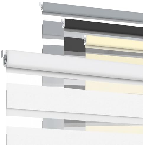 MYshade Custom No Drill Zebra Roller Shades, Light Filtering Cordless Dual Layer No Drilling Day and Night Blind for Windows, Drilless Privacy Shade for Living Room, Bedroom, Easy to Install, White