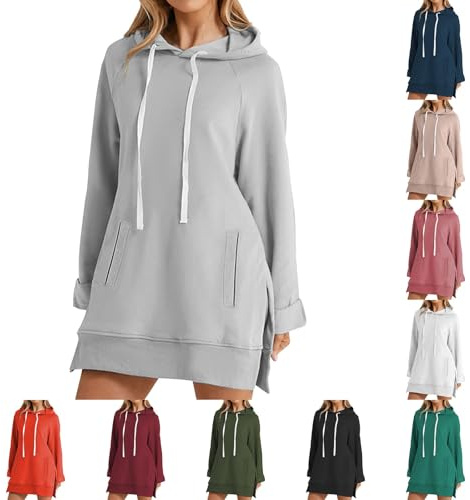 Women's Oversized Hoodie Long Sleeves Hooded Sweatshirt Split Hem Plain Pullover Tops Cosy Warm Baggy Hoodies Fall Sweatshirts Dress Casual Loungewear Black