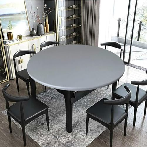 Elastische Tischdecke Rund 90cm, Outdoor Gartentischdecke mit Gummizug | Grau Tischdecke Abwaschbar, Rutschfest & Wasserdicht, für Esszimmer, Balkon & Garten