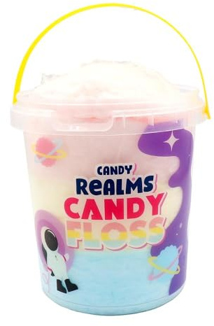 Candy Realms Cotton Candy – Vegan & Vegetarian-Friendly, Fruit flavour spun sugar in Bucket, Perfect for Parties & Events (PACK OF 6)
