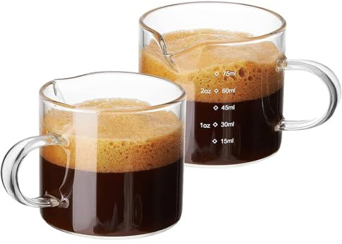 Zestivra per schiumare – Misurino in da 75 ml, contenitore per espresso, con manico, struttura trasparente resistente al calore, misurazione accurata della miscelazione del