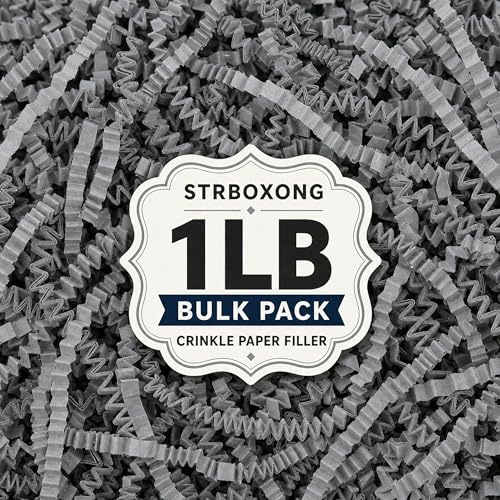 STRBOXONG 455 g skrynkligt klippt papper strimlat fyllmedel – mångsidig presentförpackning och korgfyllning för födelsedagar, bröllop, årsdagar, presentask och väskfyllning (grå)