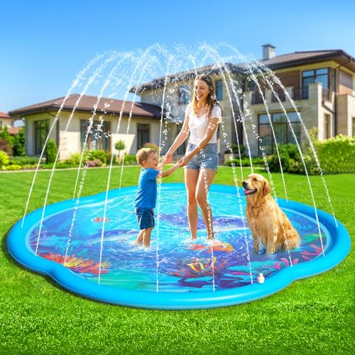 ChlorBlu Splash Pad,186CM Almohadilla Aspersor de Juego PVC, Tapete de Juegos de Agua para Actividades Familiares,Aspersor de Agua para Niños y Perros,Juguetes Acuáticos para Exteriores Fiesta Jardín