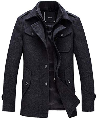 Manteau Homme Laine Hiver Chaud Trench-Coat Caban élégant Blouson Parka Veste Slim Fit Casual Coat, Gris, M