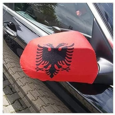 AZ FLAG Spiegelflagge Albanien 30x20 cm Polyester-Spandex Spiegel | Für außen Albanische Spiegelüberzug Shqipëri elastisches Gewebe mit verstärkten Kanten mit Seitenspiegel