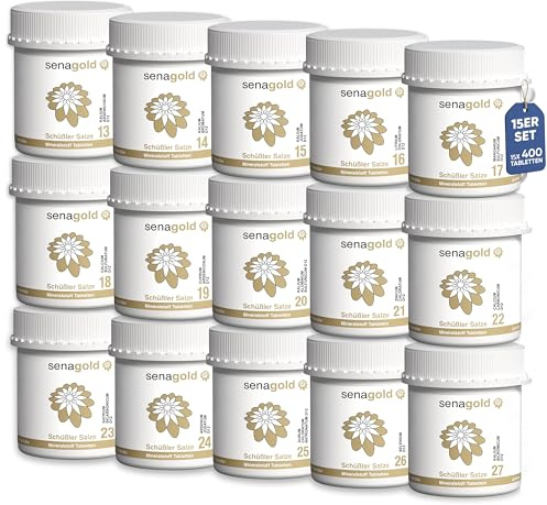 Senagold Schüssler Salze Nr. 13-27 - Schüßler Salze Set 15x400 Stück - Gluten- & Alkoholfrei nach HAB - Schüsslersalze hergestellt nach Homöopathischem Arzneibuch in Deutschland - (15x400 Tabletten)