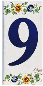 CHIFFRE 9 NUMERO DE PORTE EN CERAMIQUE DECORATION MOUSTIER