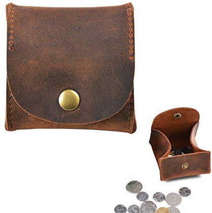 Jurxy Rustikales Leder Tasche Münzkoffer echtes Leder Drücken Münzen-Geldbeutel-Beutel Halter wechseln Fach Geldbörse Brieftasche für Männer & Frauen - Braun