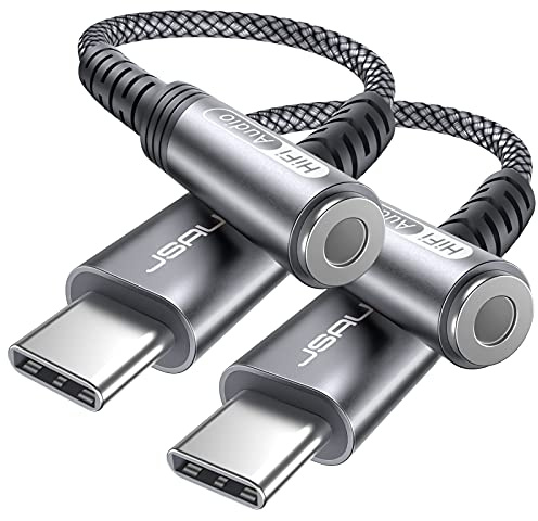 JSAUX 2-Pack USB Type C to 3.5mm Female Headphone Jack Adapter, USB C to Aux Audio Dongle Cable Cord Compatible with iPhone 15 Pro Max/15 Pro/15 Plus/15, Samsung Galaxy S23/S22, iPad Pro, Pixel -Grey