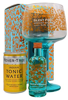 SILENT POOL - Ultra-Premium London Dry Gin & Tonic Gift Set - 5cl Silent Pool Original Gin, Copa Glass & Fever-Tree Indian Tonic - Award-Winning - Ultimate Gin Gift - 43% ABV