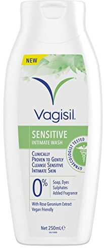 Vagisil Sensitive Intimate Wash for Women, Gently Cleanses Sensitive Skin, pH Balanced, Soap Free Dye Free & Fragrance Free, 250ml