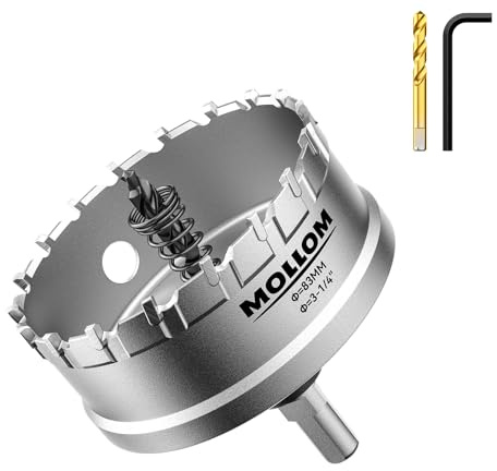 Mollom (3-1/4''|83mm) kraftig hålsåg i hårdmetall med 2 pilotborr, hålskärare skär rostfritt stål, mjukt stål, järn, koppar, mässing, plast