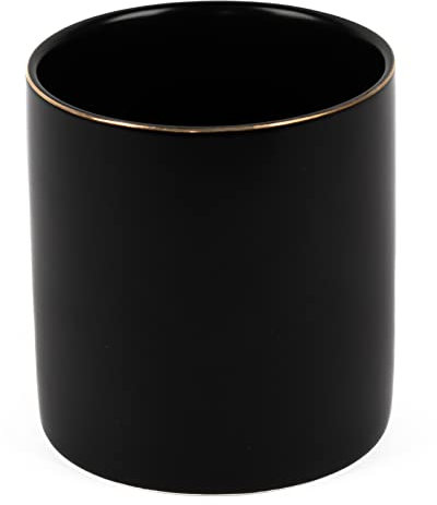 HANKOR Ceramic Pencil Holder for Desk - Cute Gold Trim Pen Aesthetic Makeup Brush Cup Holder Organizer for Desktop Storage Stationery Office Home Supplies, Black
