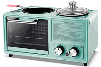 Estación de Desayuno 3 en 1, Horno Tostador Multifuncional, Sartén y Sartén, Electrodomésticos de Estación de Desayuno Adecuados para electrodomésticos de Cocina, Verde