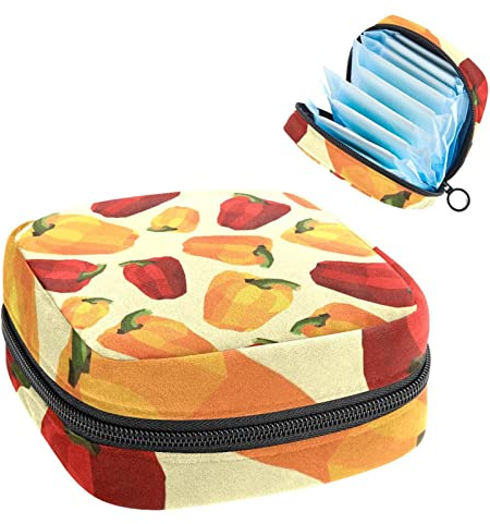 Women Sanitary Napkins Pads Handbag Ladies Menstrual Cup Pouch Girls Portable Tampon Storage Bag Colorful Pepper Period Pouch with Zipper