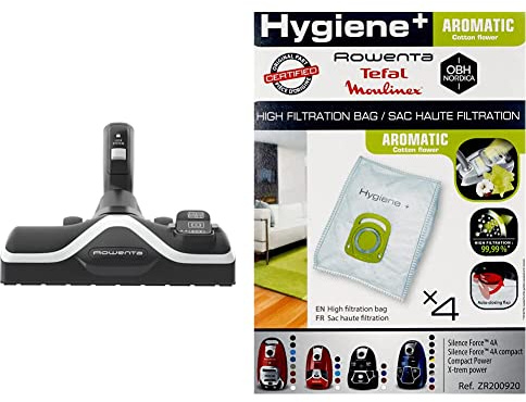 Rowenta ZR903801 Brosse Power Glide pour Aspirateurs Lot de 4 Sacs aspirateur Hygiène+ Aromatic Fleur de Cotton, Compatibles Aves Les aspirateurs traineaux