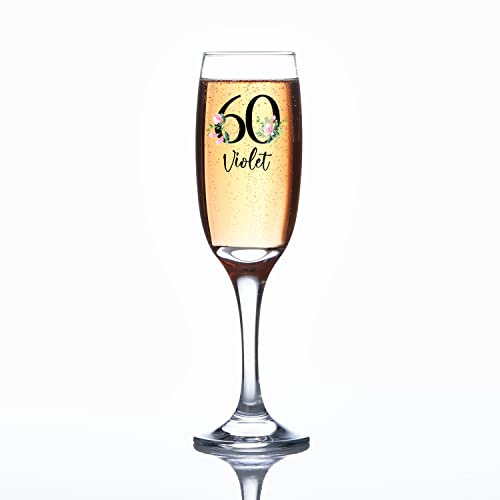 Personalised 60th Birthday Floral Champagne Prosecco Glass Gift For Her