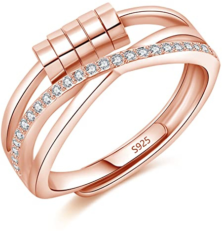 Kamise Silber Anxiety Ring, 925 Sterling Silber Angst Damen Ringe, Offen Einstellbar Anti-Anxiety Stressring Dekompressionsringe Rose Gold, Unendlichkeit Fidget Spinner Ring Stimmungsring Zappelring