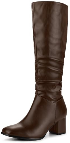 Perphy Square Toe Chunky Heel Knee High Boots for Women Brown 6 UK/Label Size 8 US