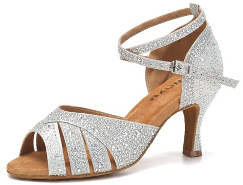 SWDZM Chaussures de Danse Latine Femme Strass Sandales à Talon,Argent,EU42