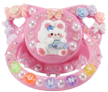 CutiePlusU Adult Sized Schnuller für Erwachsene-Big Shield DIY Handmade - Hase Rosa