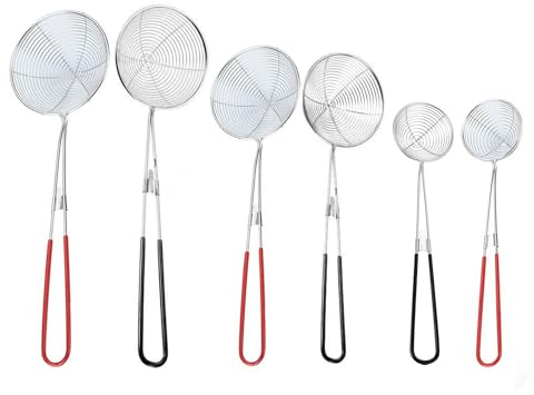 Goldyida 6 Stück Fondue Sieb Kescher Set - Edelstahl Küchensieb Mit Griffen, Schöpflöffel Aus Rostfreiem Stahl - 27.5/28.5/30.5cm, Schwarz Rot