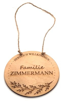 Türschild Willkommen mit Familienname aus Holz | personalisiert | Gravur, graviert | Geschenk, Haustür, Küche, Zimmer (ohne Vornamen)