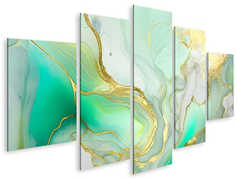 islandburner Prime Bild auf Leinwand Swirl Grün Gold Marmor Abstrakt Hintergrund Flüssig Design Hell Azurbl Bilder Wandbilder Poster