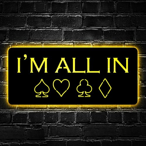Benutzerdefinierte „i'm All in Poker“ Metallwandkunst Mit LED Licht, Personalisiertes Pokerspiel Spieler Namensschild, Raumdekoration, Spielkarten Casino Metalllicht